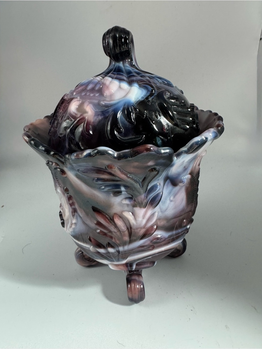 Handcrafted Swirled Glass Covered Candy Dish - Multi-Color